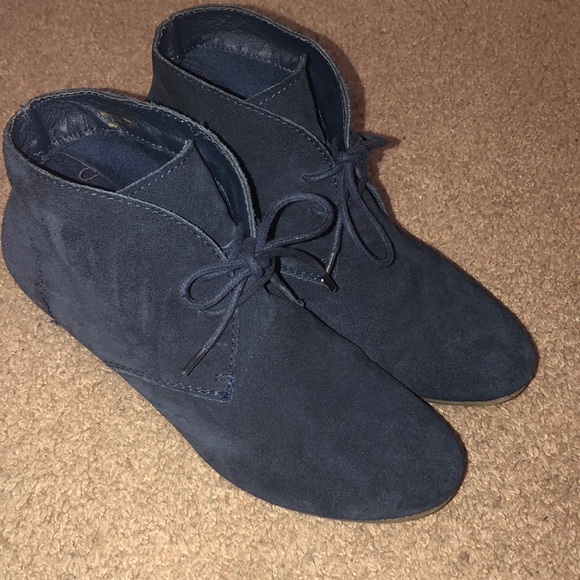 Navy wedge ankle booties